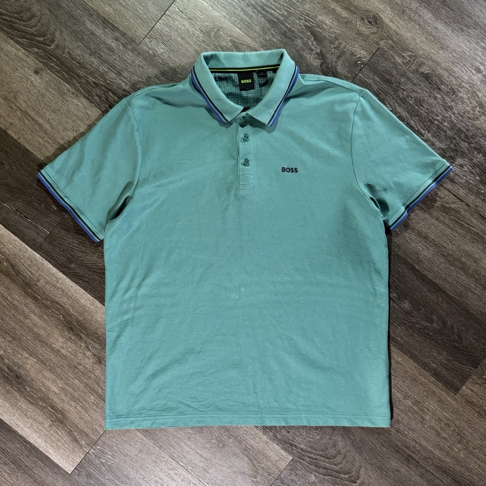 Hugo Boss Mens Teal Blue Green Short Sleeve Casual Polo Golf Shirt Size 2XL